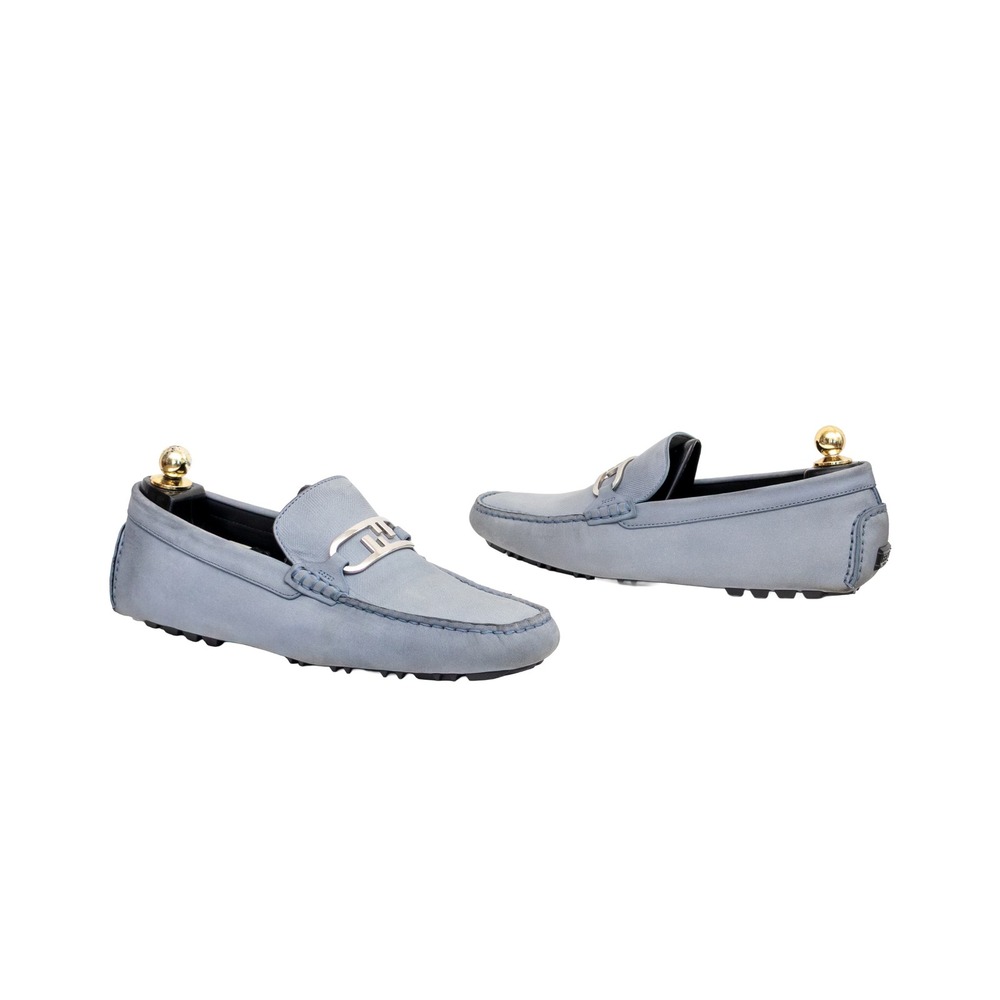 Fendi Roma Mens Light Blue Nubuck Leather FF Logo Driving Loafers 7D1547 SZ US 9